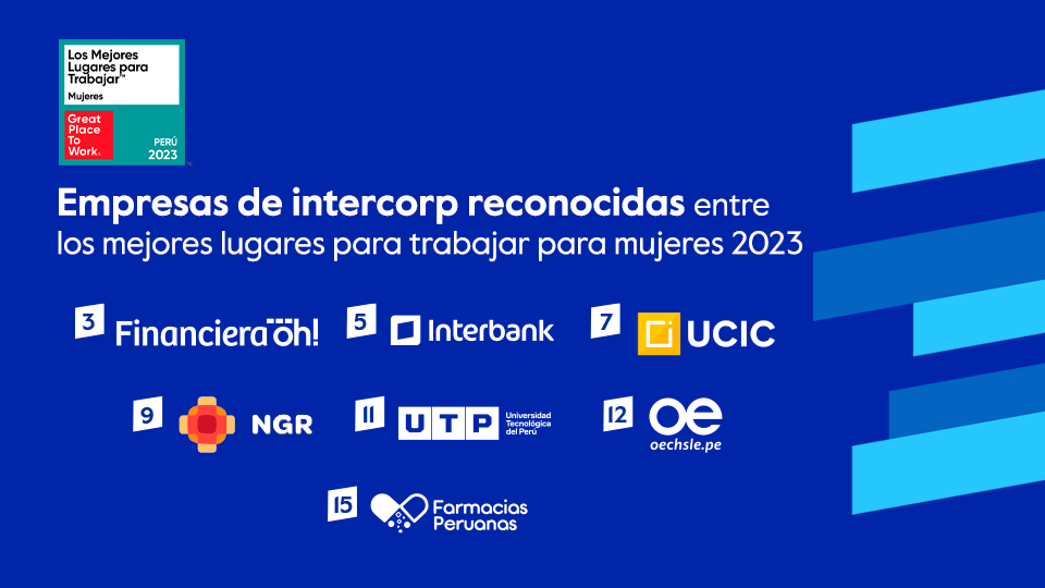 Empresas de Intercorp reconocidas entre Los Mejores Lugares para Trabajar Mujeres 2023.